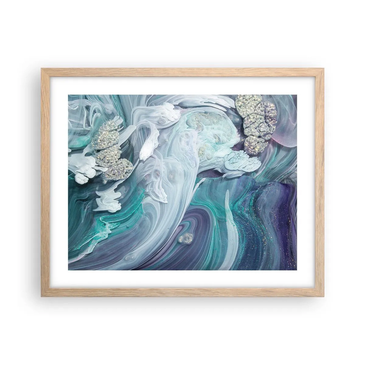 Plagát v ráme zo svetlého duba - Prúdy modrej - 50x40 cm