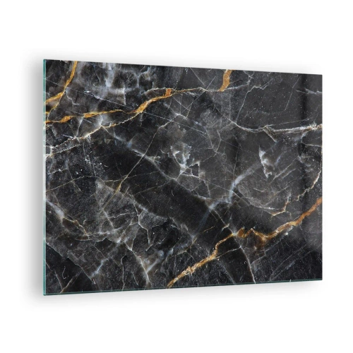 Obraz na skle - Čierno-zlatý mramorový vzor s bielymi žilami - 70x50cm - Vnútorný život kameňa - Moderná nástenná dekorácia do obývacej izby a spálne ARTTOR