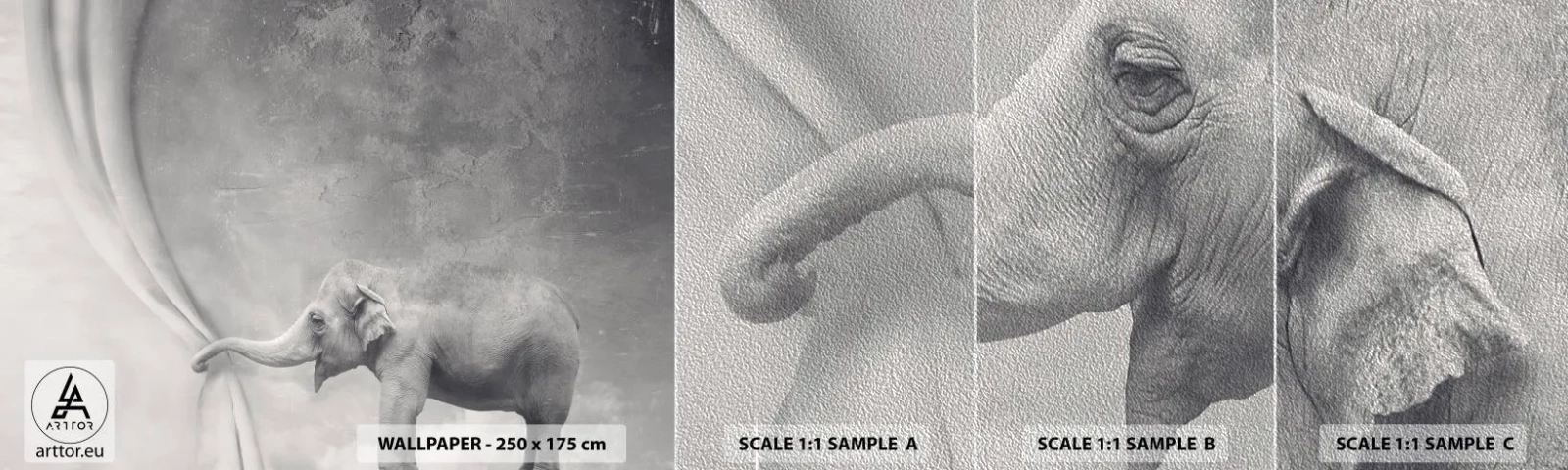 Vzorka fototapety Premium Sand - Odhaliť tajomstvo - Abstrakcia, Slon, Grafika - 100x30 cm