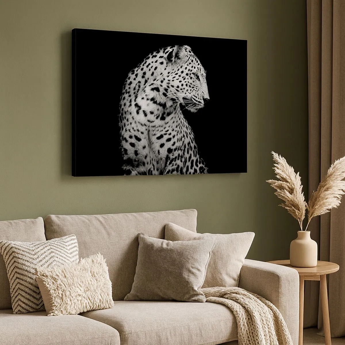 Obraz na plátne - Čiernobiely obrázok leoparda na čiernom pozadí - 70x50cm - Pravý profil perfektný! - Moderná nástenná dekorácia do obývacej izby a spálne ARTTOR