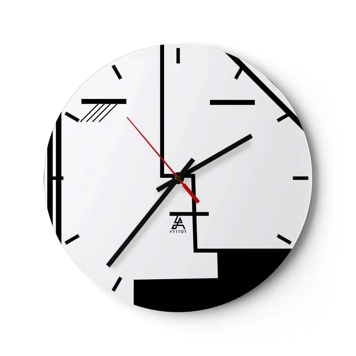 Nástenné hodiny - Minimalistická čiernobiela grafika s geometrickými čiarami - 30x30cm - Proste bozk - Moderná nástenná dekorácia do obývacej izby, kuchyne a spálne ARTTOR