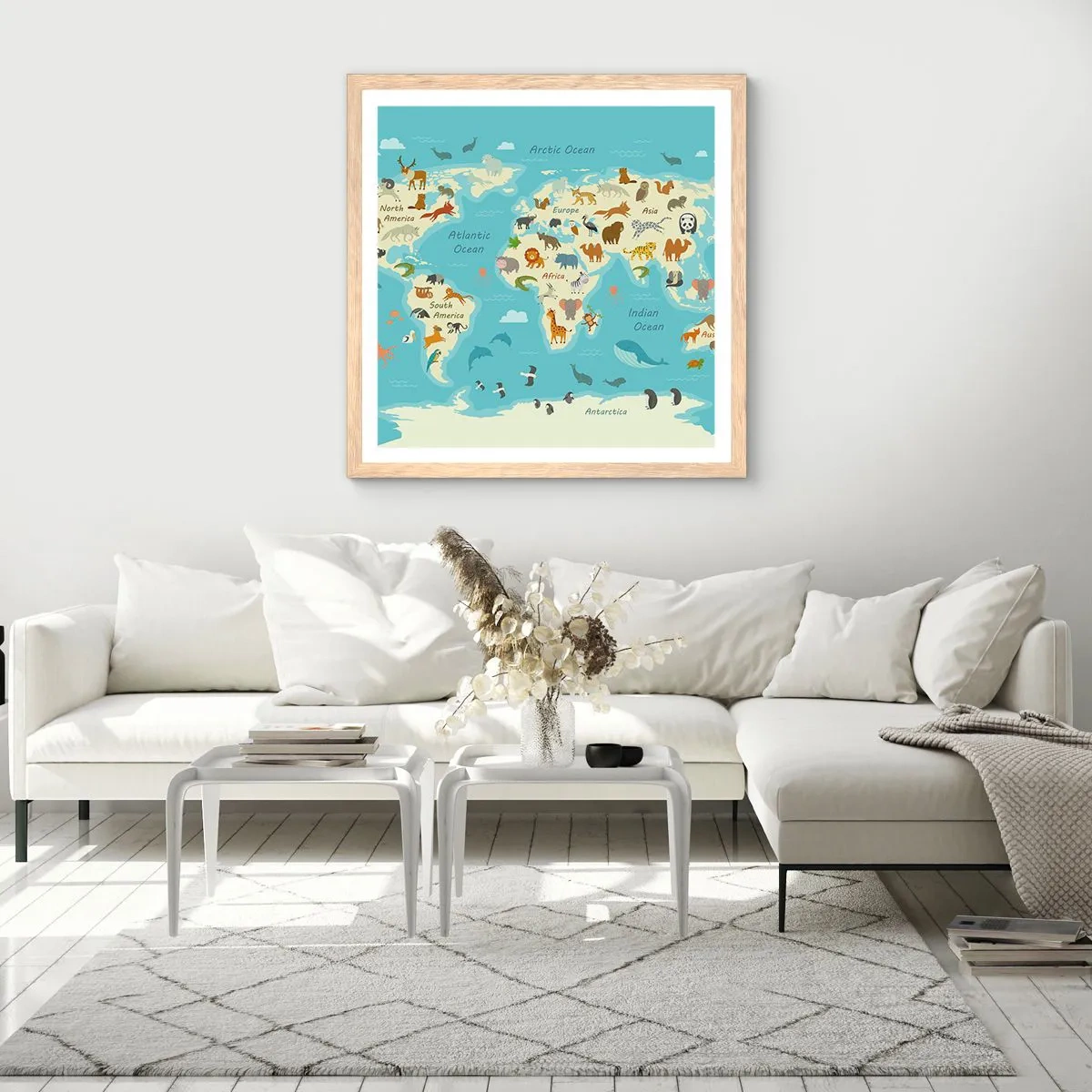 Plagát v ráme zo svetlého duba - Dobrí susedia - 50x50 cm