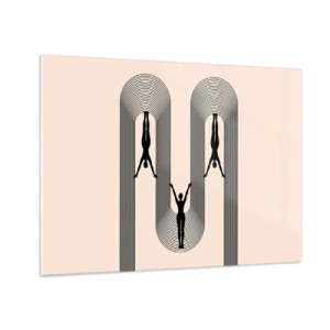 Obraz na skle - Čierne siluety postáv zavesených v rytmických oblúkoch - 70x50cm - Hore nohami - Moderná nástenná dekorácia do obývacej izby a spálne ARTTOR