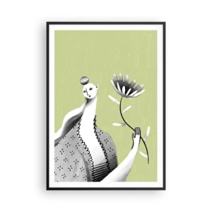 Plagát v čiernom ráme - Modernistický portrét – držiaci kvet - 70x100 cm