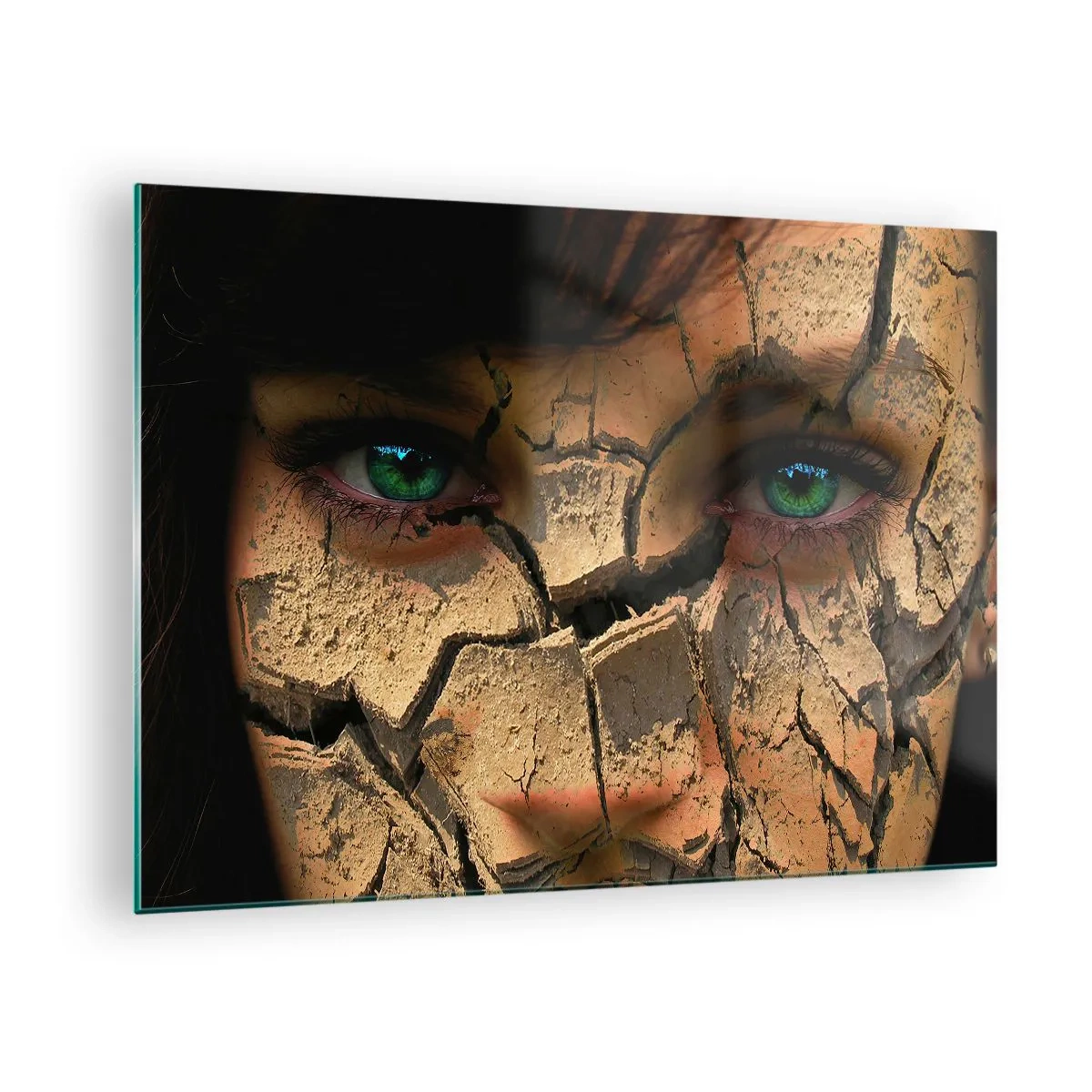Obraz na skle - Ženská tvár s efektom popraskanej zeme - 70x50cm - Obdiv a hrôza zároveň - Moderná nástenná dekorácia do obývacej izby a spálne ARTTOR