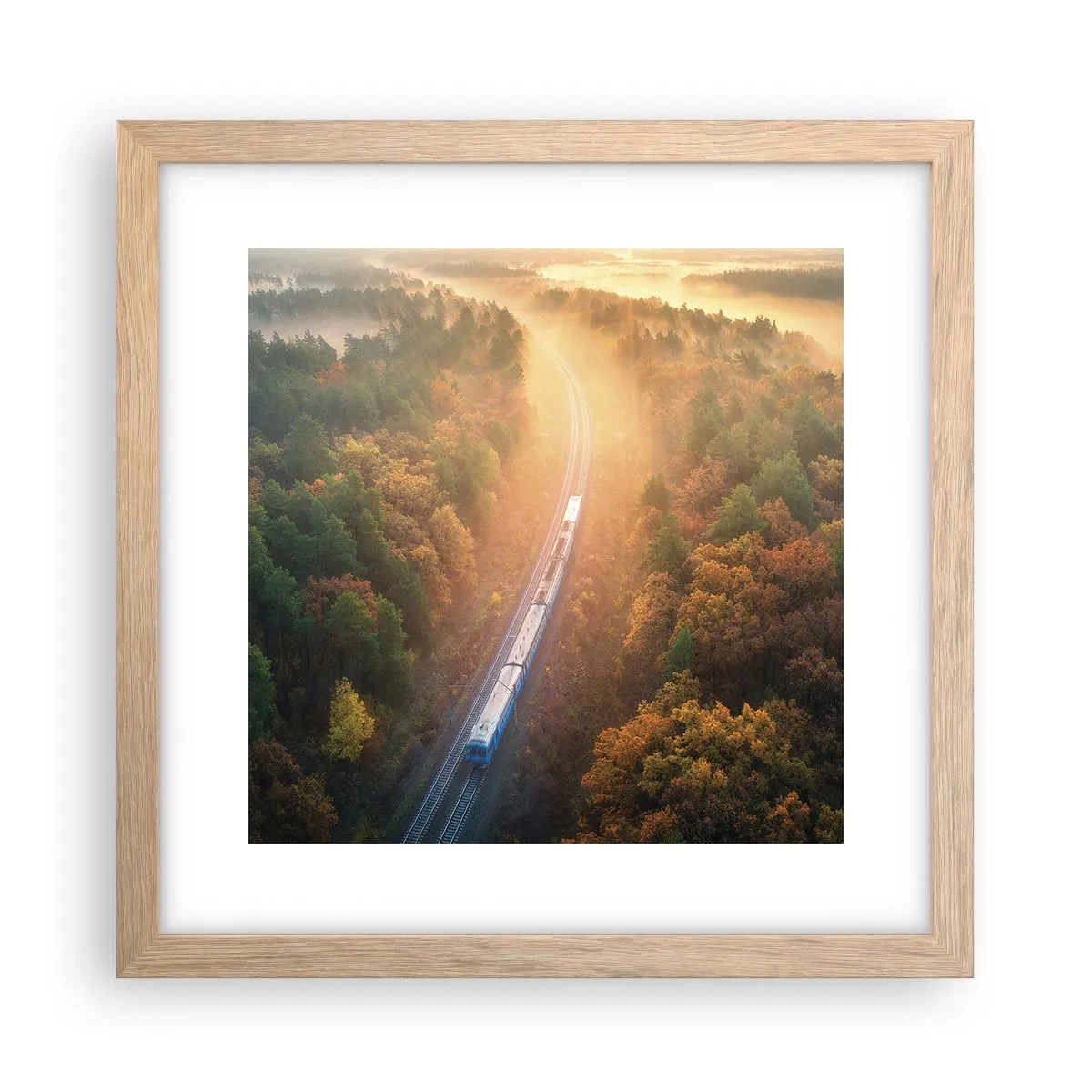 Plagát v ráme zo svetlého duba - Jesenná cesta - 30x30 cm