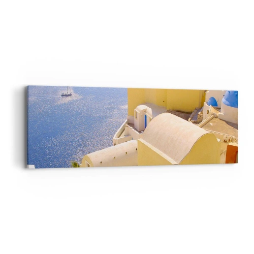 Obraz na plátne - Grécka krajina v bielej a blankytnej - 90x30 cm