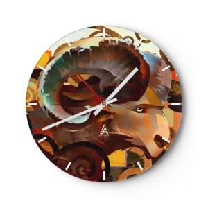Nástenné hodiny - Štylizovaná hlava barana s dynamickým vzorom a intenzívnymi farbami - 30x30cm - Mágia - náboženstvo - rituály - Moderná nástenná dekorácia do obývacej izby, kuchyne a spálne ARTTOR