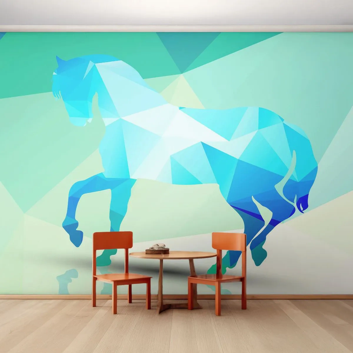 Fototapeta Premium Canvas - Geometrický kôň v tyrkyse - Zvieratá, Kôň, Geometrický obrazec - 250x175 cm