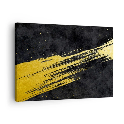 Obraz na plátne - Čierne pozadie s dynamickými zlatými ťahmi štetcom - 70x50cm - Skok do hyperpriestoru - Moderná nástenná dekorácia do obývacej izby a spálne ARTTOR