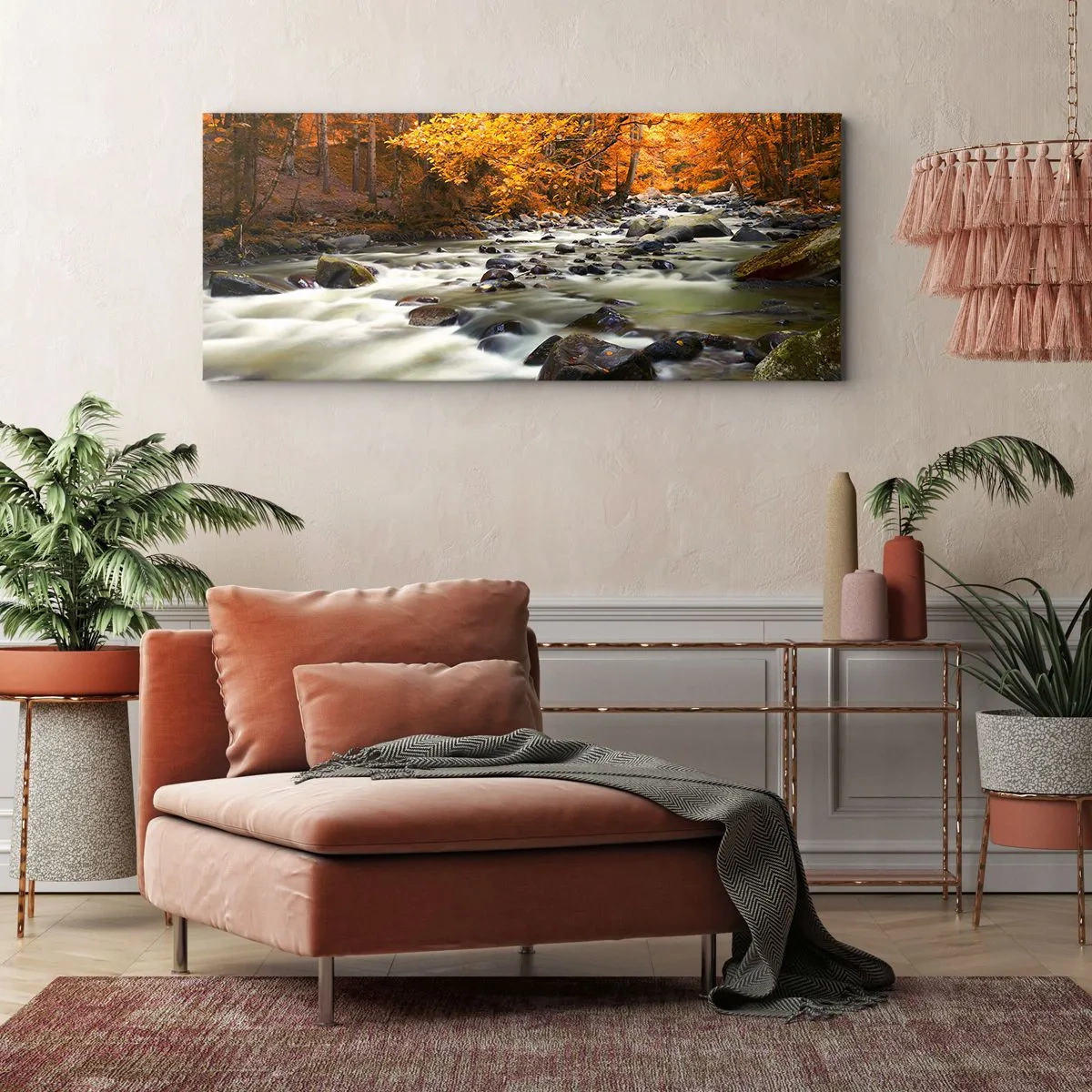 Obraz na plátne - Potok v zlatom lese - 100x40 cm