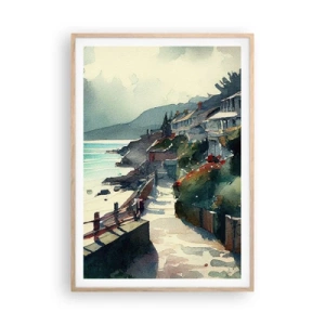 Plagát v ráme zo svetlého duba - Stredomorské mestečko - 70x100 cm