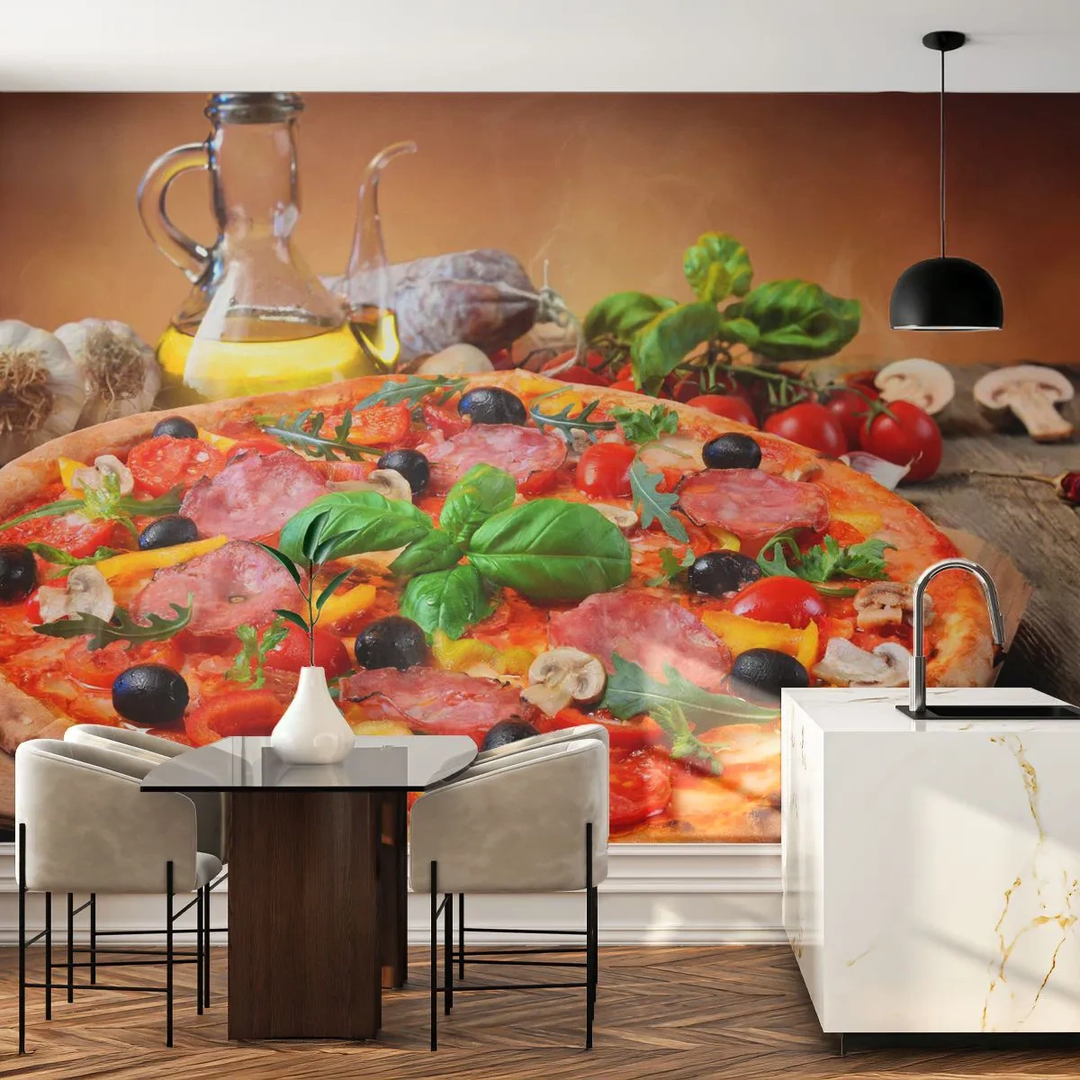 Samolepiaca Fototapeta Deluxe Sticker - So skutočne talianskou chuťou - Gastronómia, Pizza, Taliansko - 300x210 cm