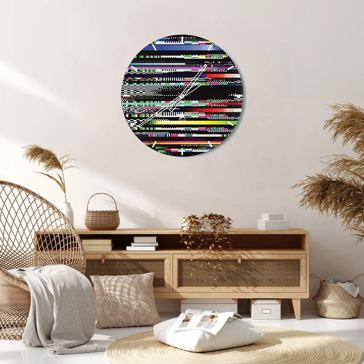 Nástenné hodiny - Abstraktná maľba s viacfarebnými pruhmi na čiernom pozadí - 30x30cm - Kontrolný obraz skutočnosti - Moderná nástenná dekorácia do obývacej izby, kuchyne a spálne ARTTOR