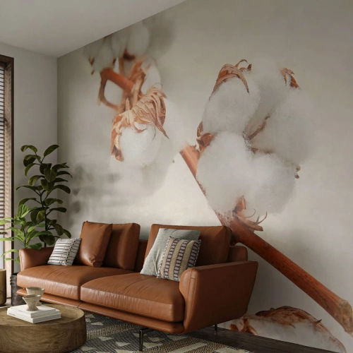 Fototapeta Premium Sand - Len objímať - Bavlnený kvet, Kvetina, Bavlnená vetvička - 250x175 cm