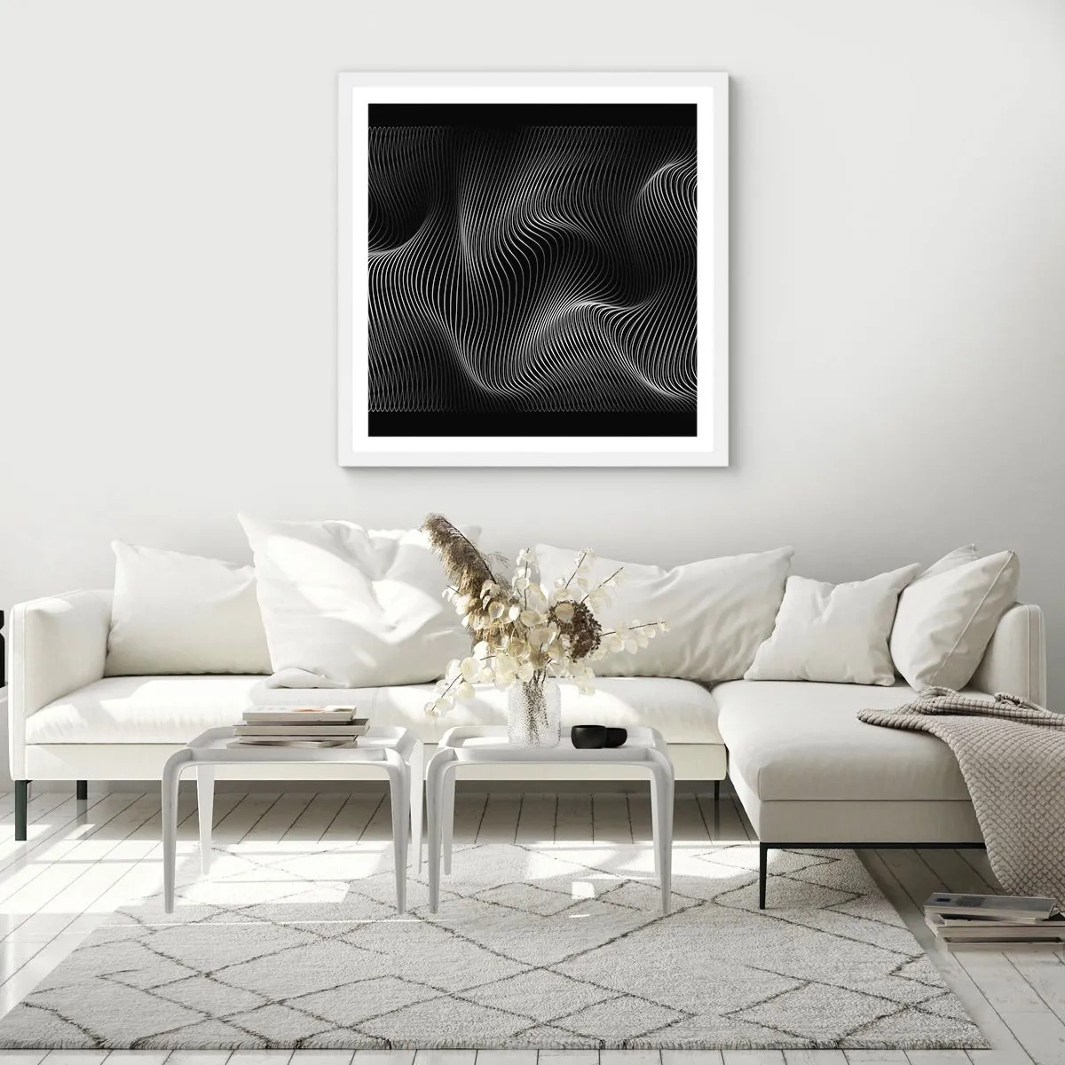 Plagát v bielom ráme - Tanec svetla v priestore - 60x60 cm