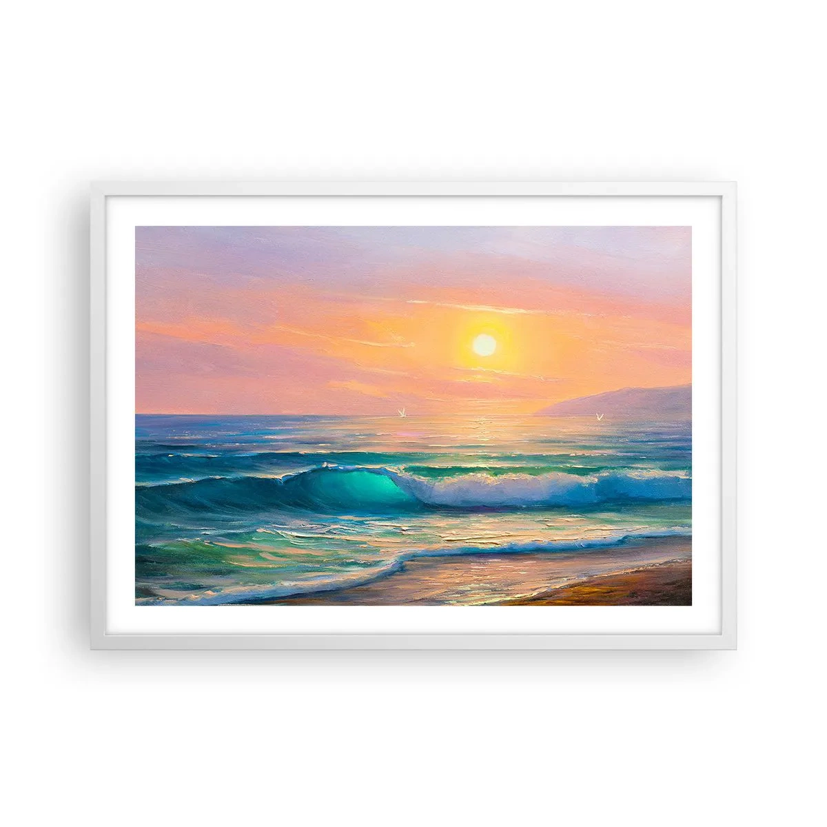 Plagát v bielom ráme - Tyrkysová pieseň vĺn - 70x50 cm