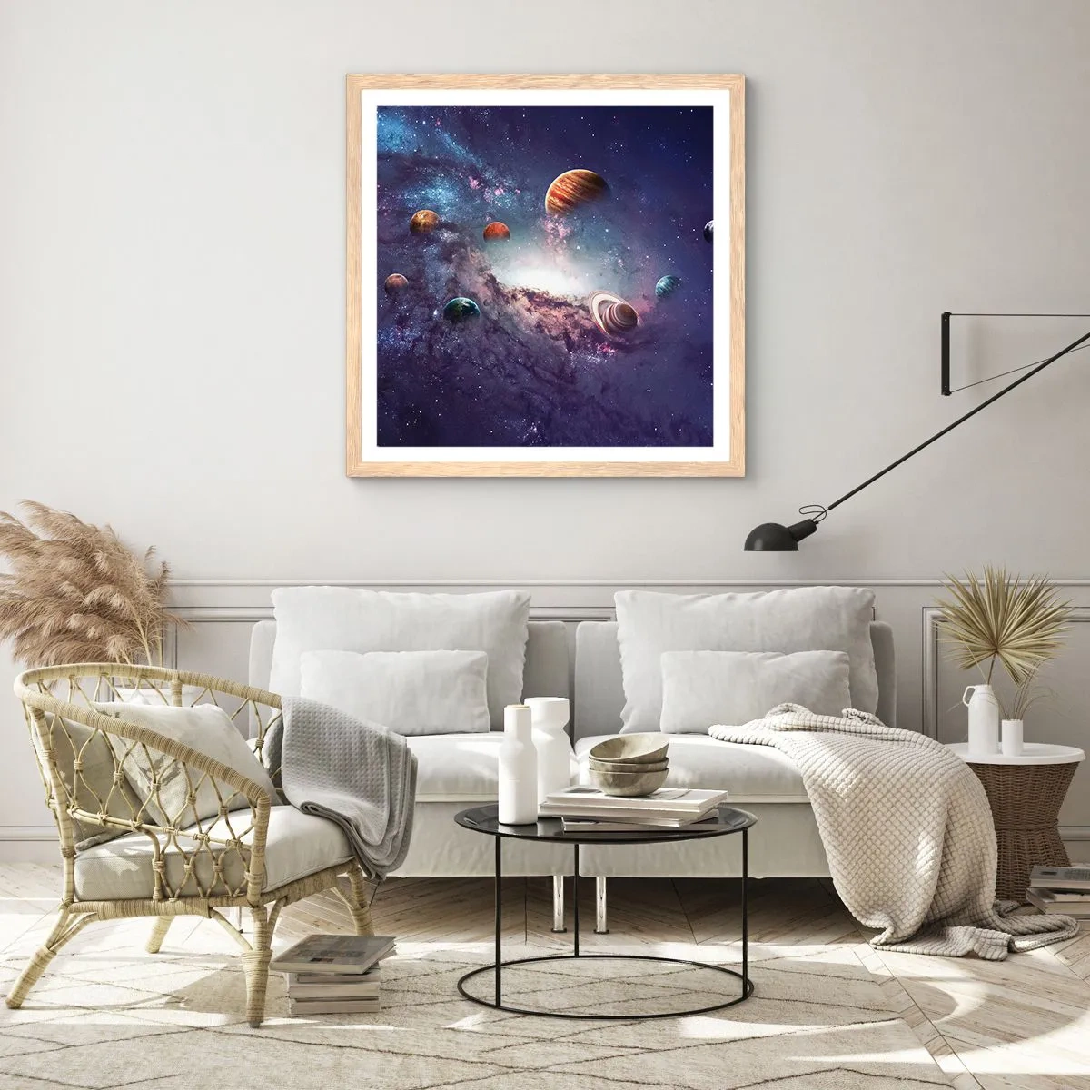 Plagát v ráme zo svetlého duba - Slnko a tanec - 40x40 cm