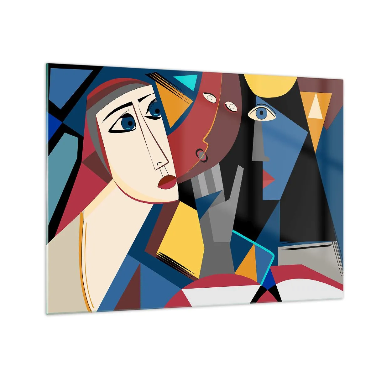 Obraz na skle - Kubistické tváre v intenzívnych farbách - 70x50cm - Konverzácia kubistov - Moderná nástenná dekorácia do obývacej izby a spálne ARTTOR