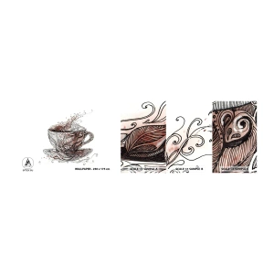 Vzorka samolepiacej fototapety Deluxe Sticker - Čaj dobrý na všetko - Abstrakcia, pohár, Espresso - 100x30 cm