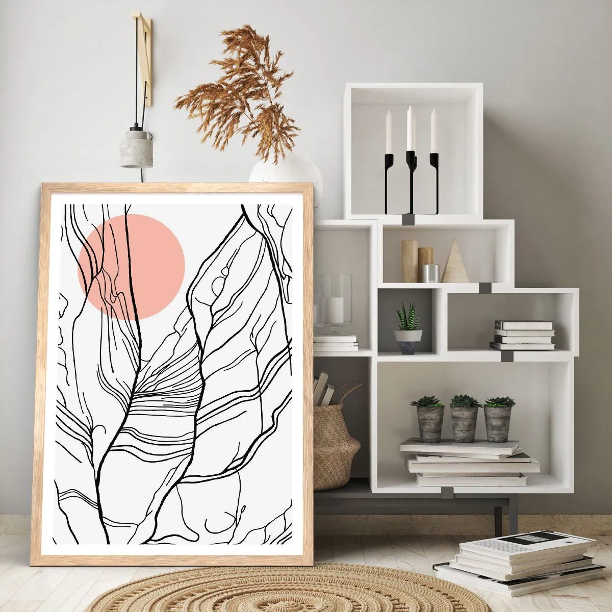 Plagát v ráme zo svetlého duba - V sieti vetvičiek - 70x100 cm