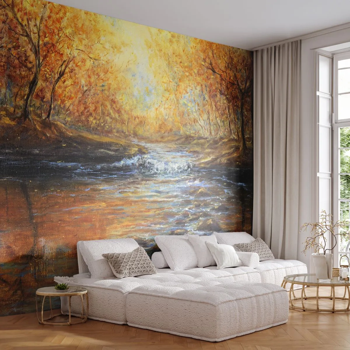 Fototapeta Premium Sand - Zlatý potok - Krajina, Horský potok, les - 100x70 cm