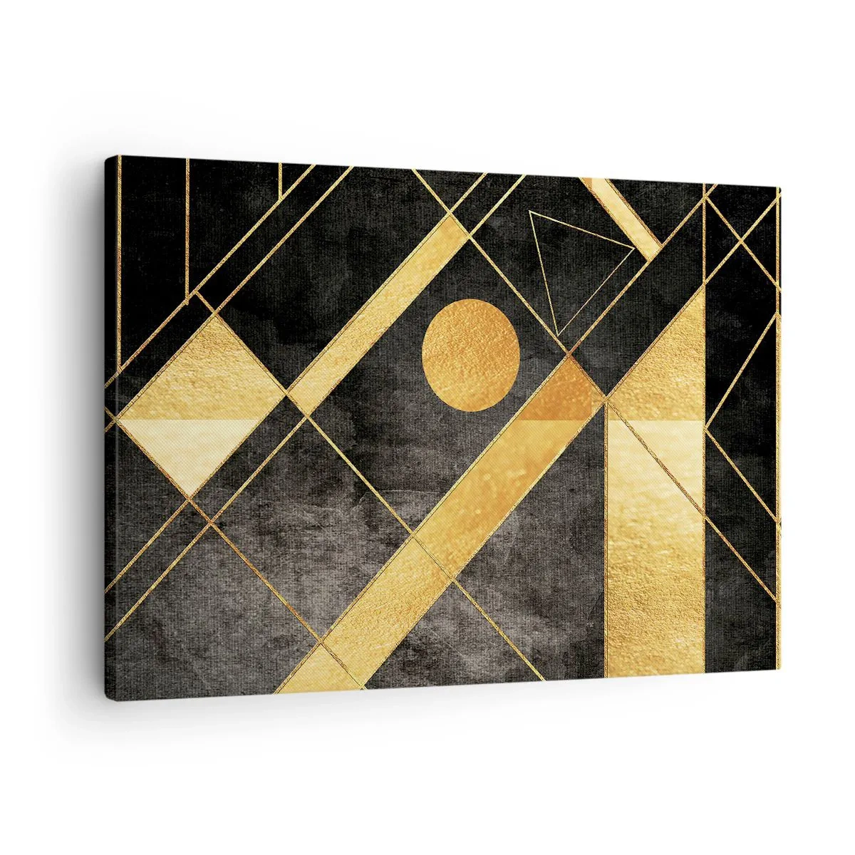 Obraz na plátne - Geometrické tvary v zlatých a čiernych tónoch - 70x50cm - Slnko púšte - Moderná nástenná dekorácia do obývacej izby a spálne ARTTOR