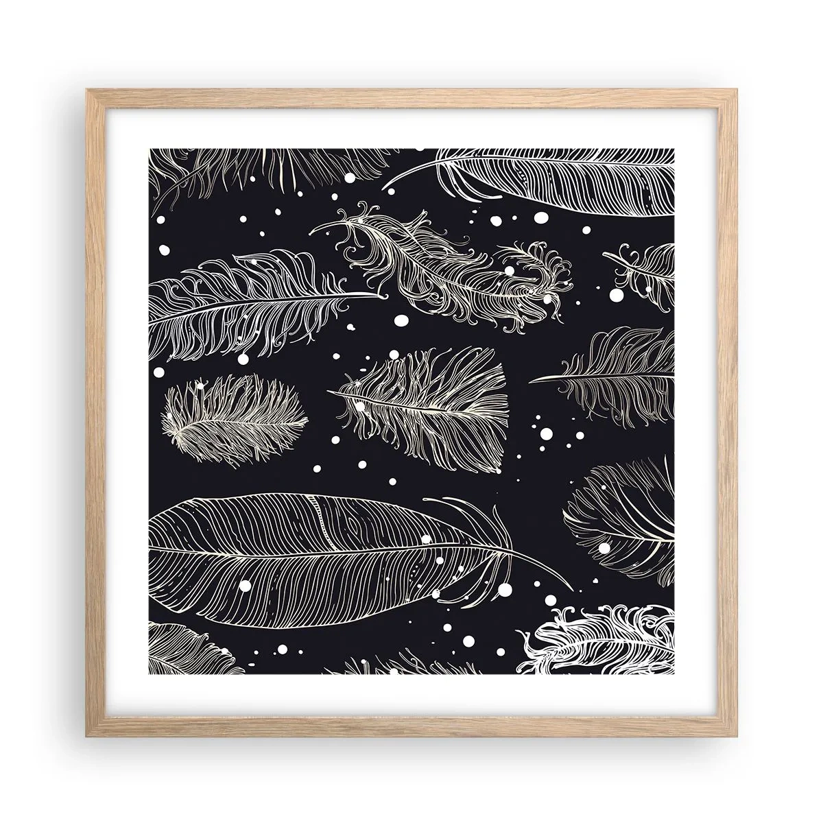 Plagát v ráme zo svetlého duba - Čipka s perím - 50x50 cm