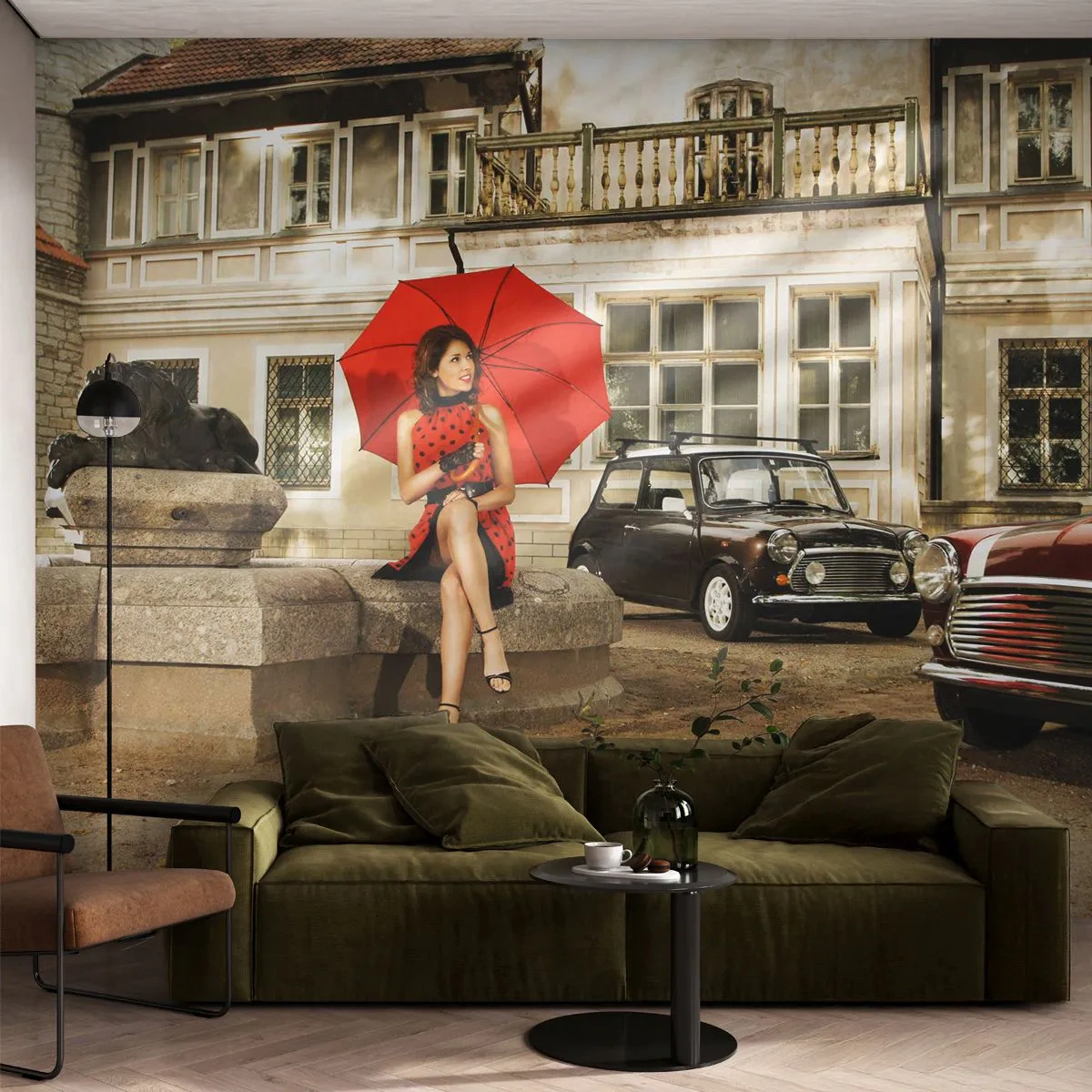 Samolepiaca Fototapeta Deluxe Sticker - Sentimentálne mini cestovanie - Žena, Architektúra, Auto - 250x175 cm