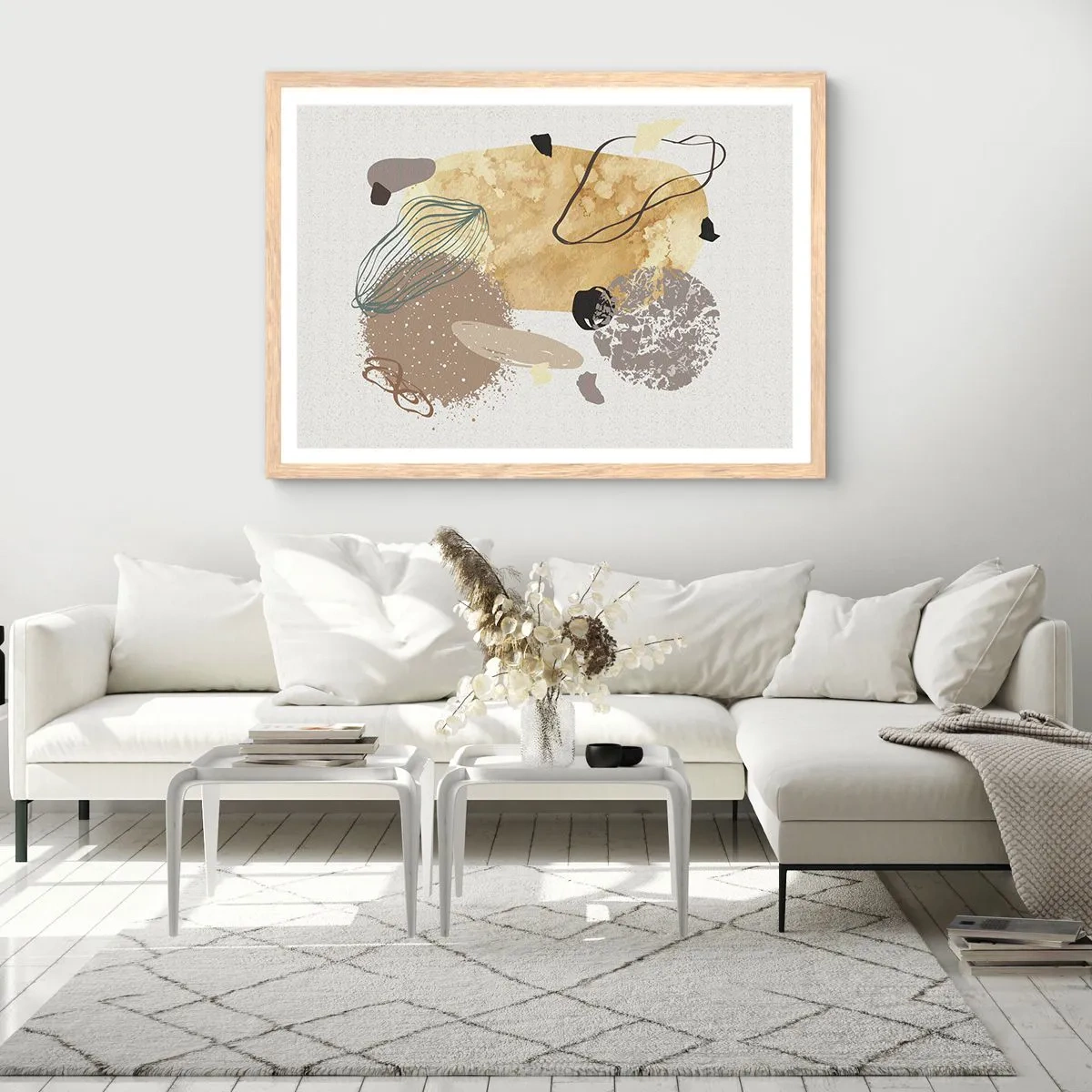 Plagát v ráme zo svetlého duba - Abstraktná slivka - 100x70 cm