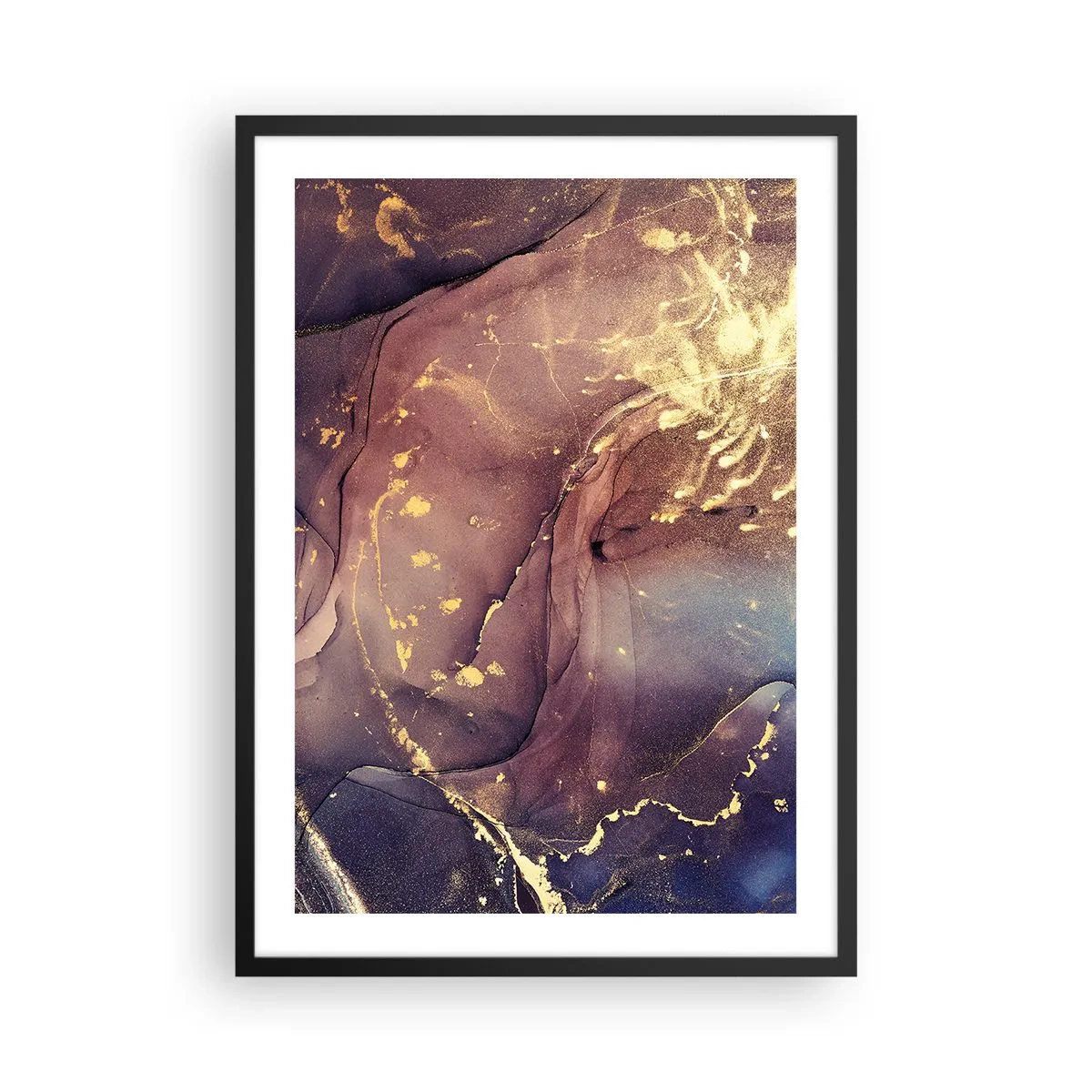 Plagát v čiernom ráme - Abstraktná kompozícia s odtieňmi zlatej a hnedej v umeleckom štýle. - 50x70cm - Hmota a duch - Moderná nástenná dekorácia do obývacej izby a spálne ARTTOR