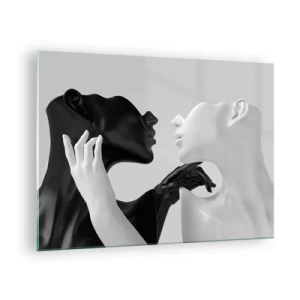 Obraz na skle - Čiernobiele postavy v zmyselnom detailnom zábere - 70x50cm - Príťažlivosť – túžba - Moderná nástenná dekorácia do obývacej izby a spálne ARTTOR