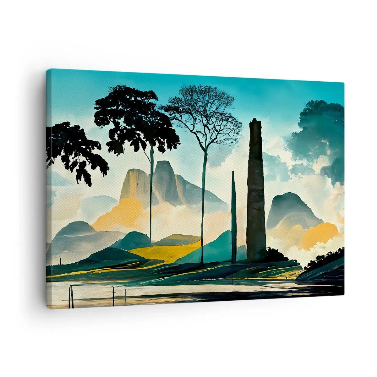 Obraz na plátne - Malebná krajina so stromami a horami v pozadí - 70x50cm - Vyššie a vyššie - Moderná nástenná dekorácia do obývacej izby a spálne ARTTOR