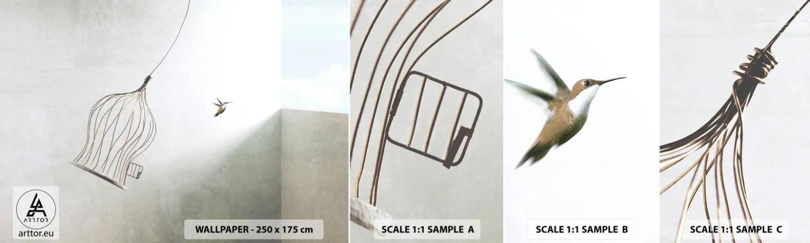 Vzorka Fototapeta Standard Eco - Vo svojom živle - Abstrakcia, Vták, Vtáčia klietka - 100x30 cm