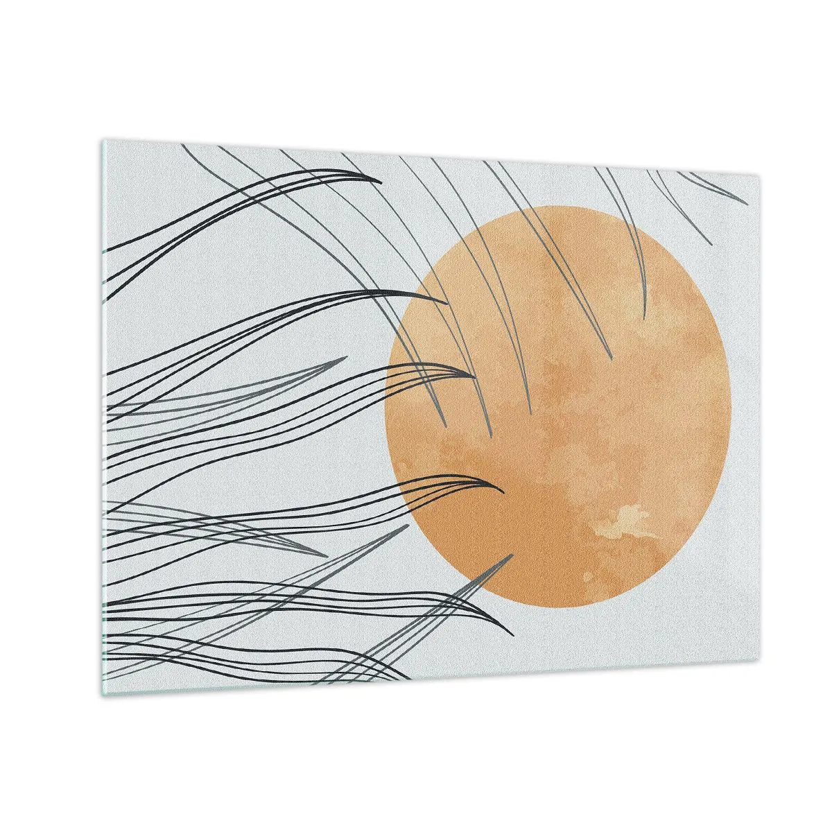Obraz na skle - Oranžové slnko s dynamickými čiarami na svetlom pozadí - 70x50cm - Vždy ku slnku - Moderná nástenná dekorácia do obývacej izby a spálne ARTTOR