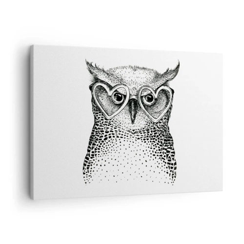 Obraz na plátne - Štýlová grafika sovy v okuliaroch v tvare srdca - 70x50cm - Múdro a s láskou - Moderná nástenná dekorácia do obývacej izby a spálne ARTTOR