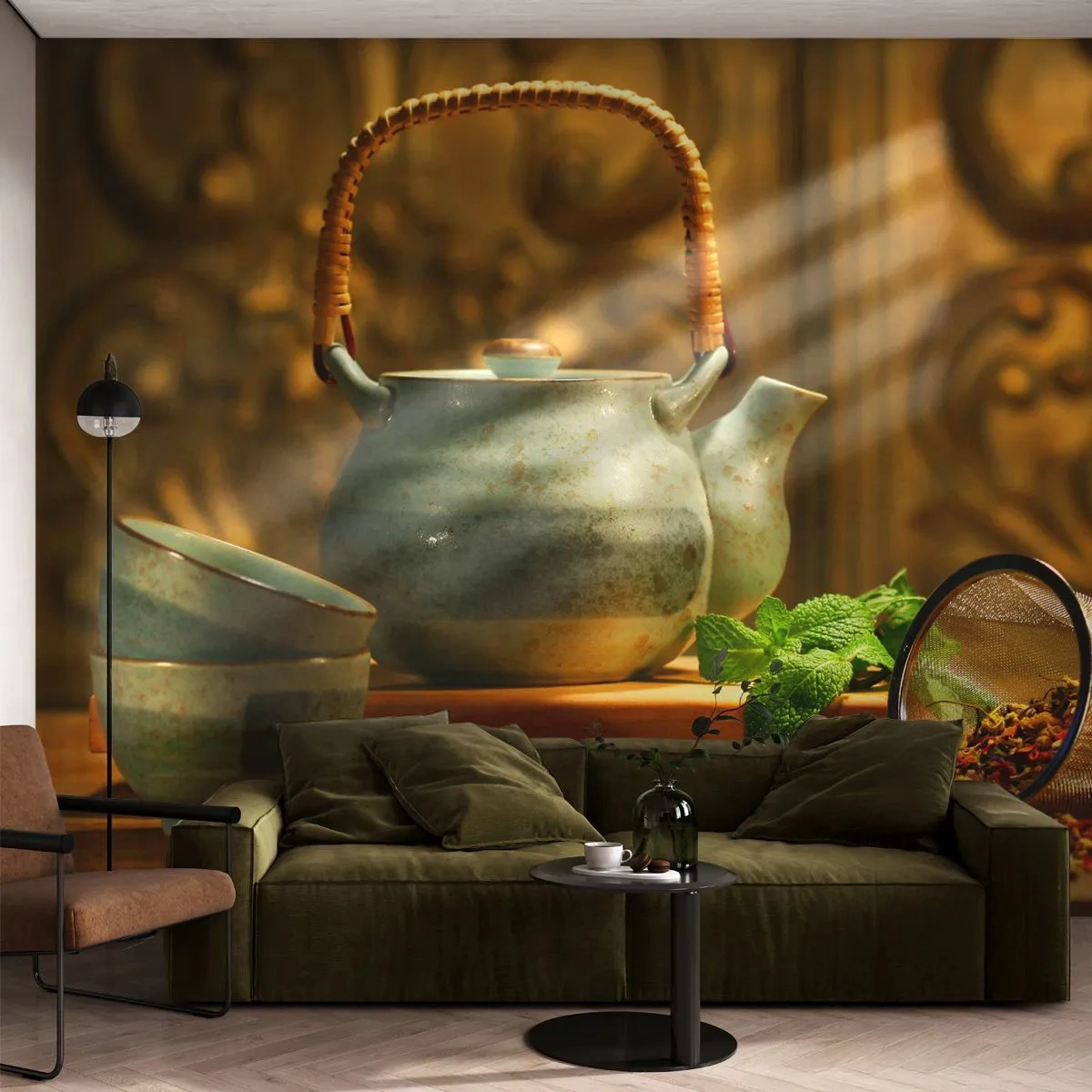 Fototapeta Premium Canvas - Traktát o pití čaju - Gastronómia, Čaj, Sušené bylinky - 250x175 cm