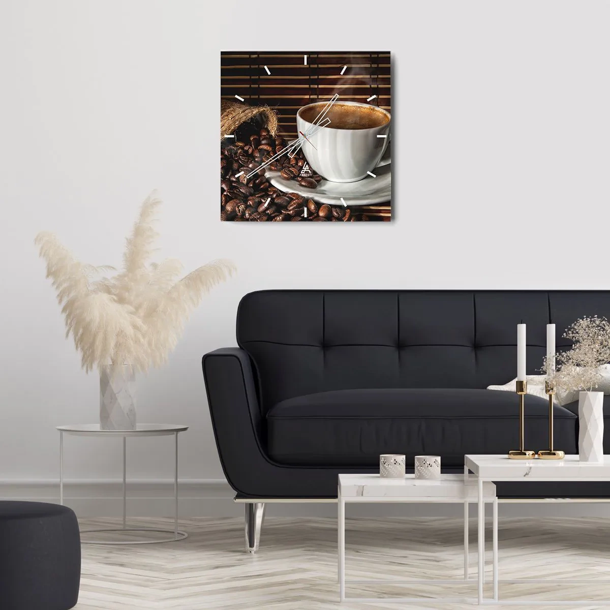 Nástenné hodiny - Čiernosť uhlia, priezračnosť jantáru - 30x30 cm