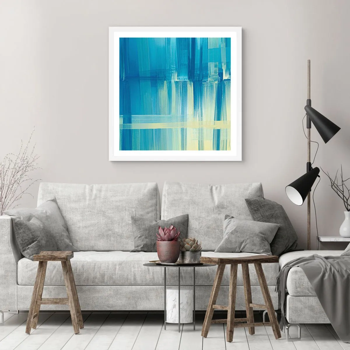 Plagát v bielom ráme - Kompozícia v tyrkyse - 60x60 cm