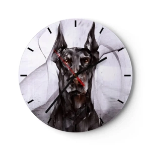 Nástenné hodiny - Portrét dobermana v modernom geometrickom štýle - 30x30cm - Z urodzeného rodu - Moderná nástenná dekorácia do obývacej izby, kuchyne a spálne ARTTOR