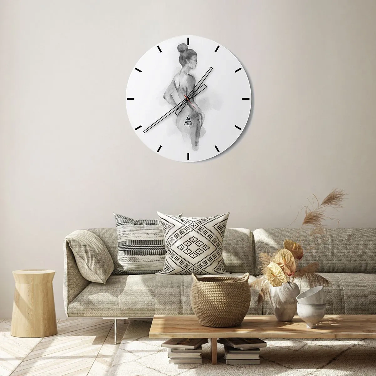 Nástenné hodiny - Silueta ženy namaľovaná akvarelom v odtieňoch sivej. - 30x30cm - Krásne ako maľba - Moderná nástenná dekorácia do obývacej izby, kuchyne a spálne ARTTOR