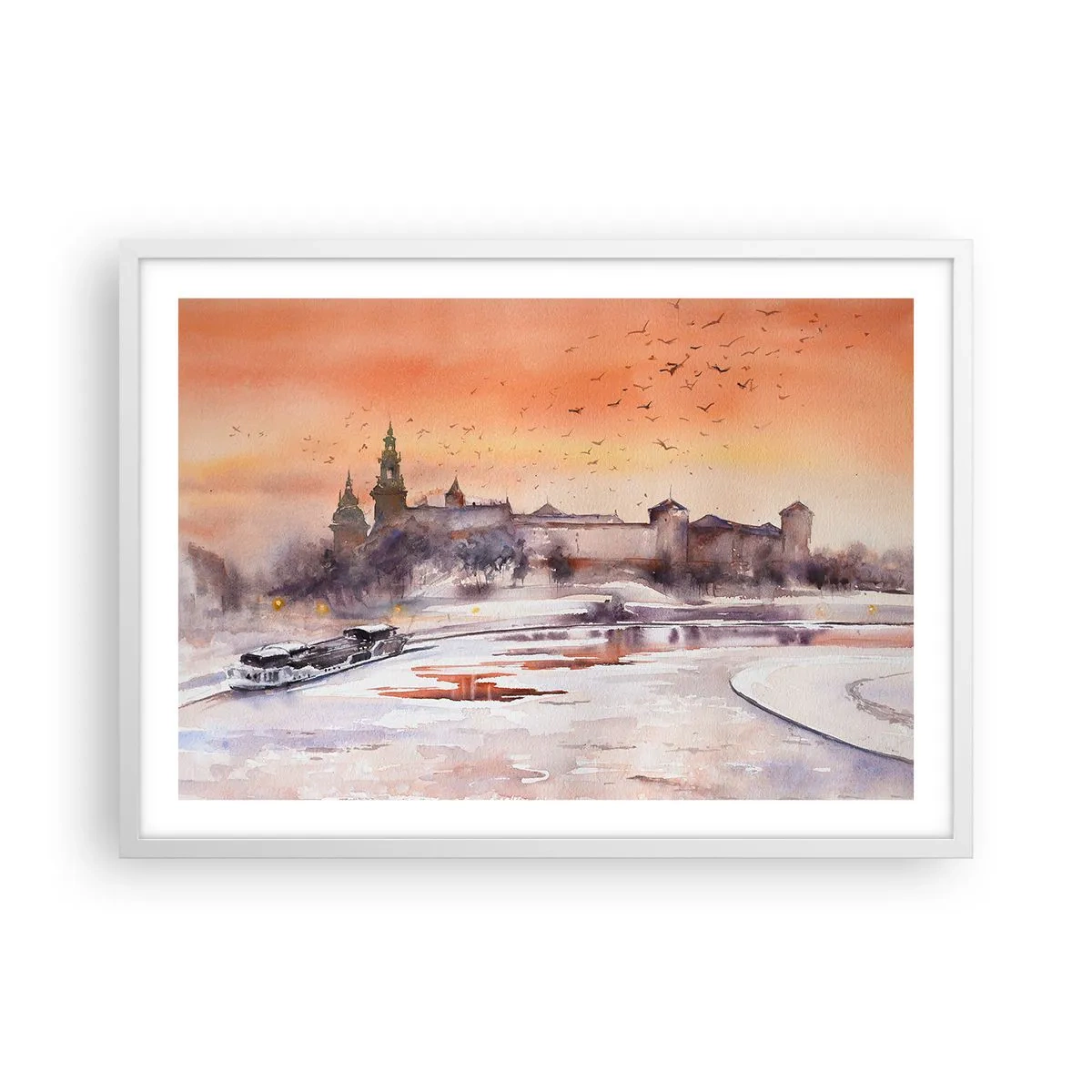 Plagát v bielom ráme - Kráľovský západ slnka - 70x50 cm
