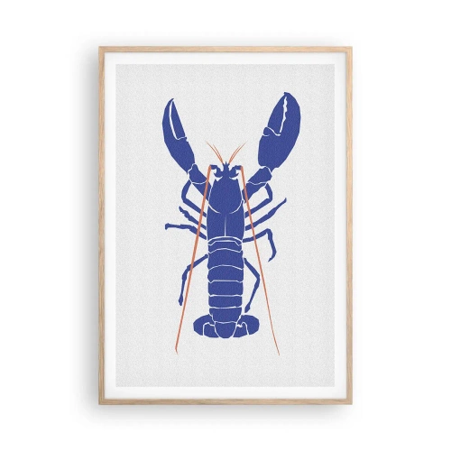 Plagát v ráme zo svetlého duba - Elegantný modrý homár - 70x100 cm