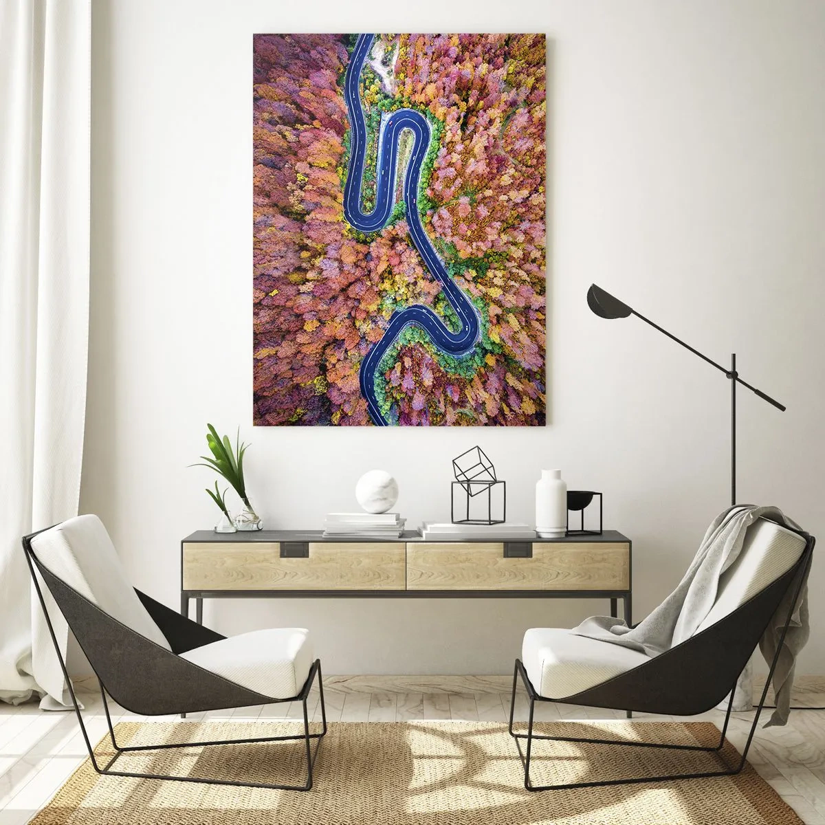 Obraz na skle - Kľukatá cesta lesom - 70x100 cm