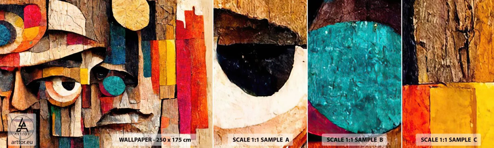 Vzorka samolepiacej fototapety Deluxe Sticker - Vidím ťa… - Abstrakcia, Drevo, Sochárstvo - 100x30 cm