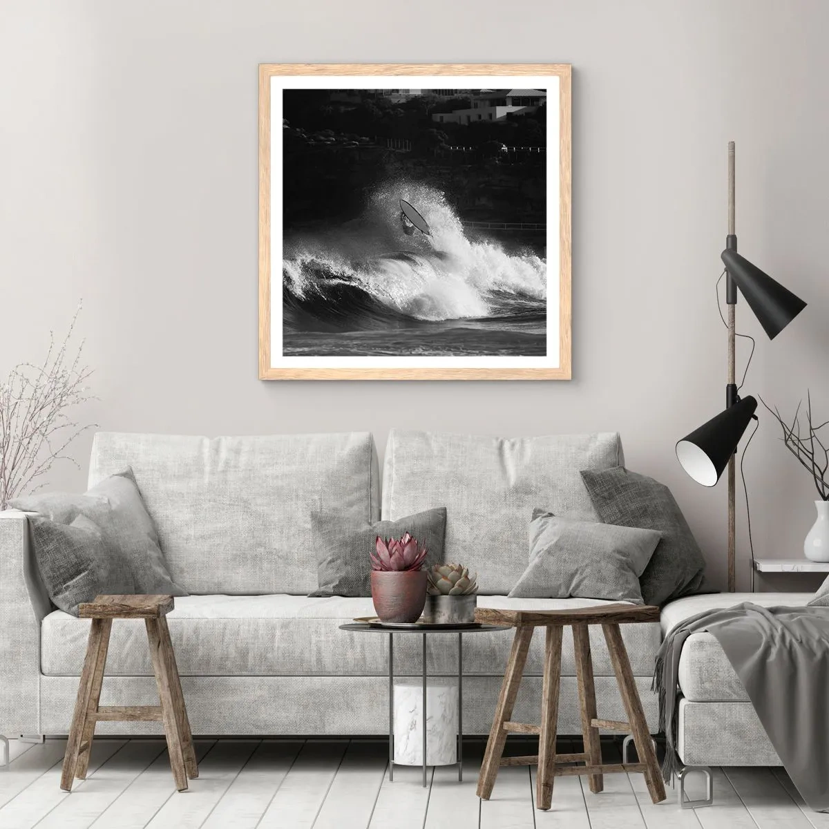 Plagát v ráme zo svetlého duba - Výzva prijatá! - 50x50 cm