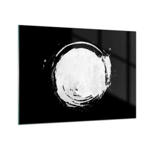 Obraz na skle - Biely abstraktný kruh na čiernom pozadí - 70x50cm - Správne riešenie - Moderná nástenná dekorácia do obývacej izby a spálne ARTTOR