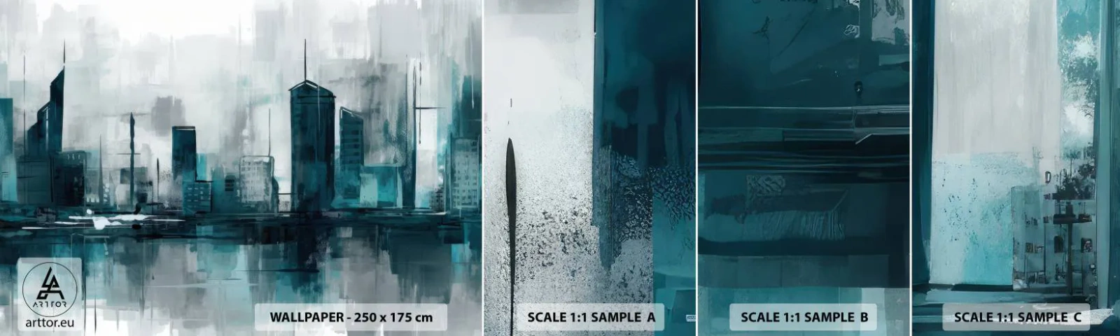 Vzorka samolepiacej fototapety Deluxe Sticker - Mesto vo farbe dažďa - Mesto, Architektúra, Kus - 100x30 cm