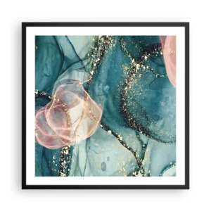 Plagát v čiernom ráme - Modré hodváb modré, ružový tyl - 60x60 cm