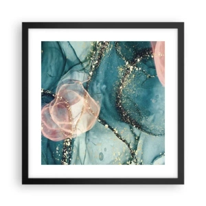 Plagát v čiernom ráme - Modré hodváb modré, ružový tyl - 40x40 cm